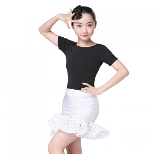 Girls latin dresses black and red white competition gymnastics stage performance salsa rumba chacha dancing costumes 